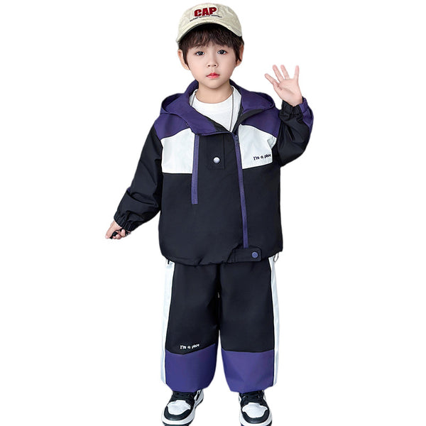 Boys' Hooded Top & Trousers Set | Black & Coffee