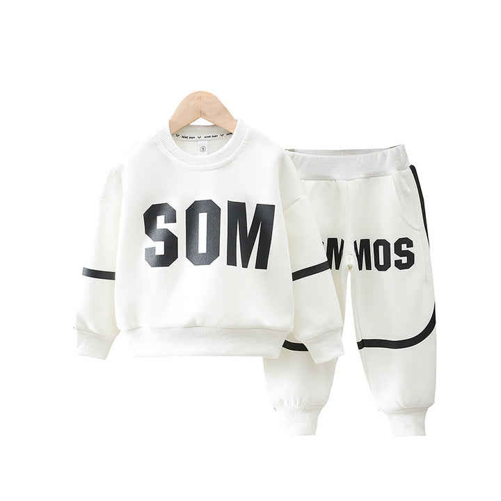 Boys' Letter-Print Top & Trousers Set | Black & White