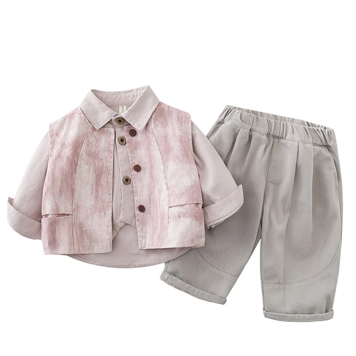 Boys' Pink Shirt & Gray Trousers Outfit