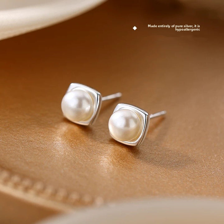 Freshwater Pearl Geometric Earrings – French Retro Style