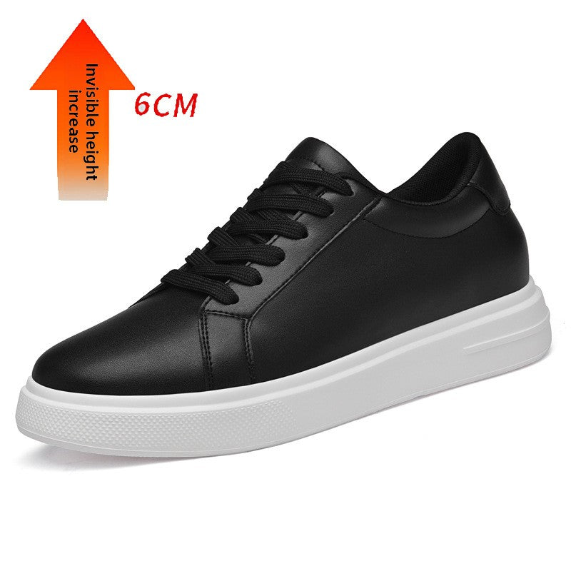 Men’s Leather Height-Increasing Sneakers – Black & White
