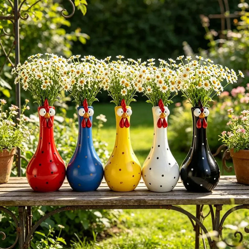Polka-Dot Rooster Vase | Resin, 20 cm