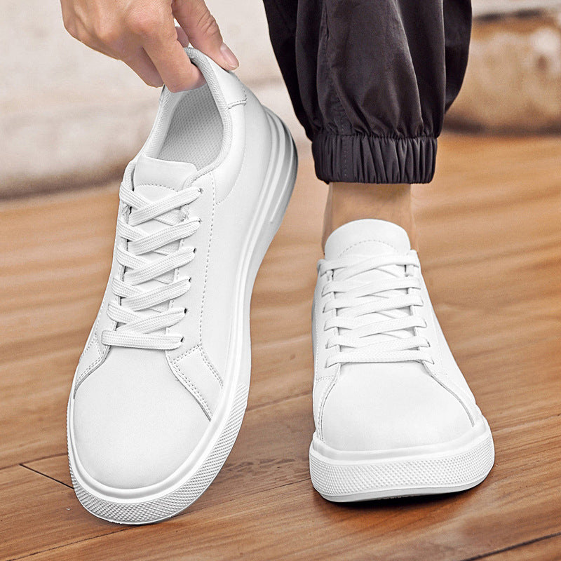 Men’s Leather Height-Increasing Sneakers – Black & White