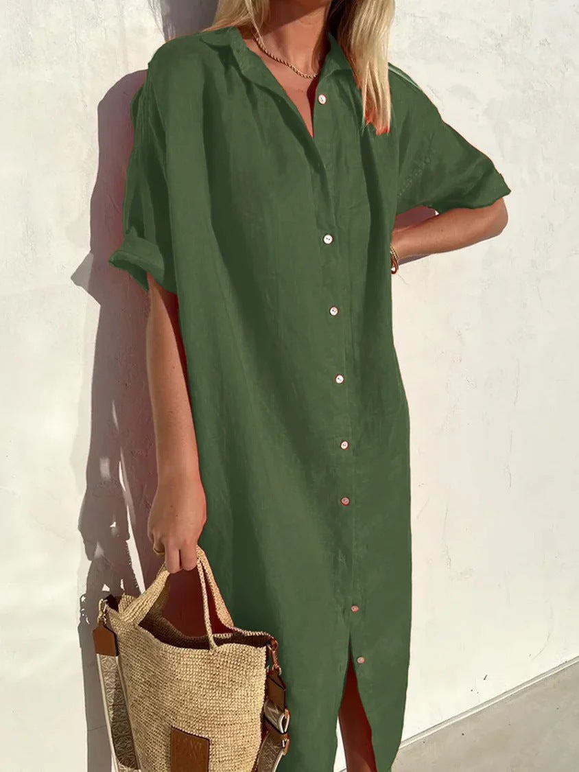 Women's Loose Button-Front Short-Sleeve Dress