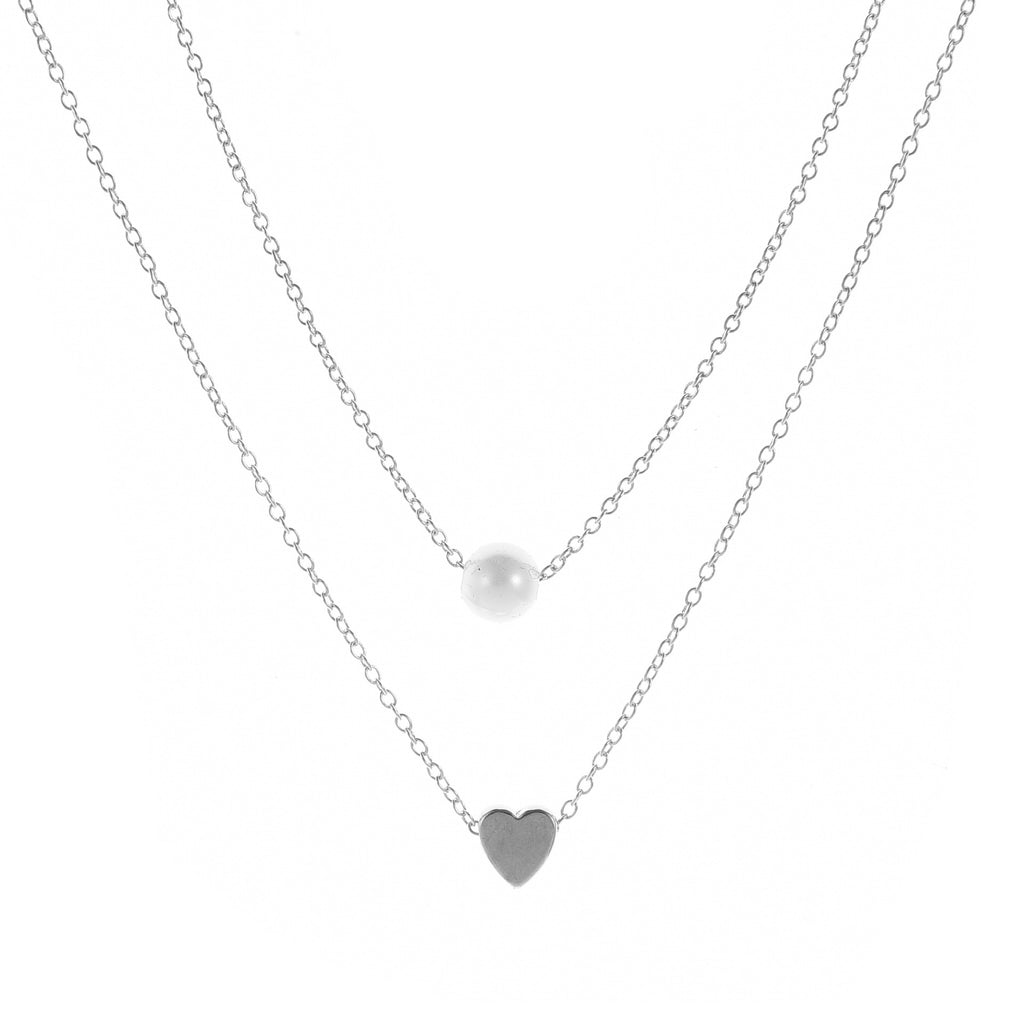 Double-Layer Heart & Imitation Pearl Necklace