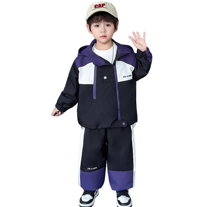 Boys' Hooded Top & Trousers Set | Black & Coffee