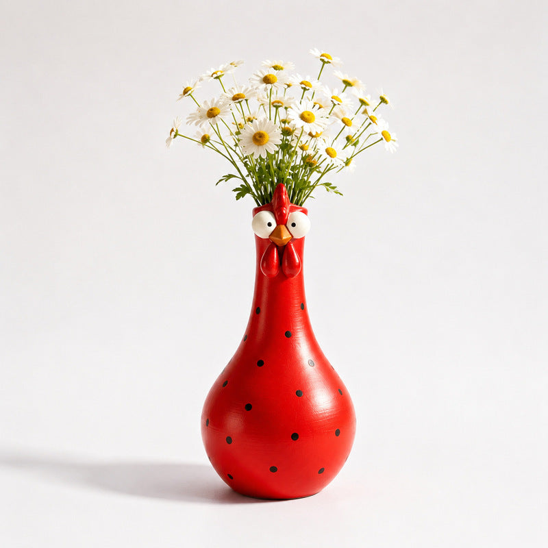 Polka-Dot Rooster Vase | Resin, 20 cm