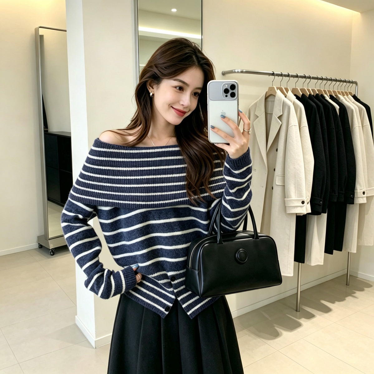 Women's Off-Shoulder Striped Sweater
