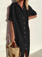 Women's Loose Button-Front Short-Sleeve Dress