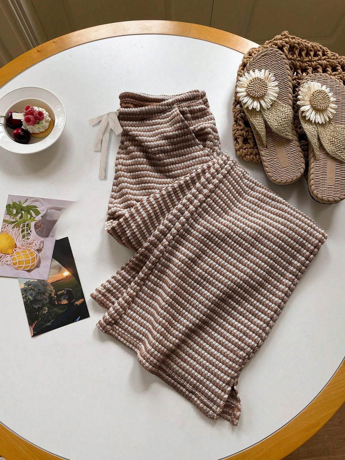 Women's Striped Drawstring Trousers with Pockets