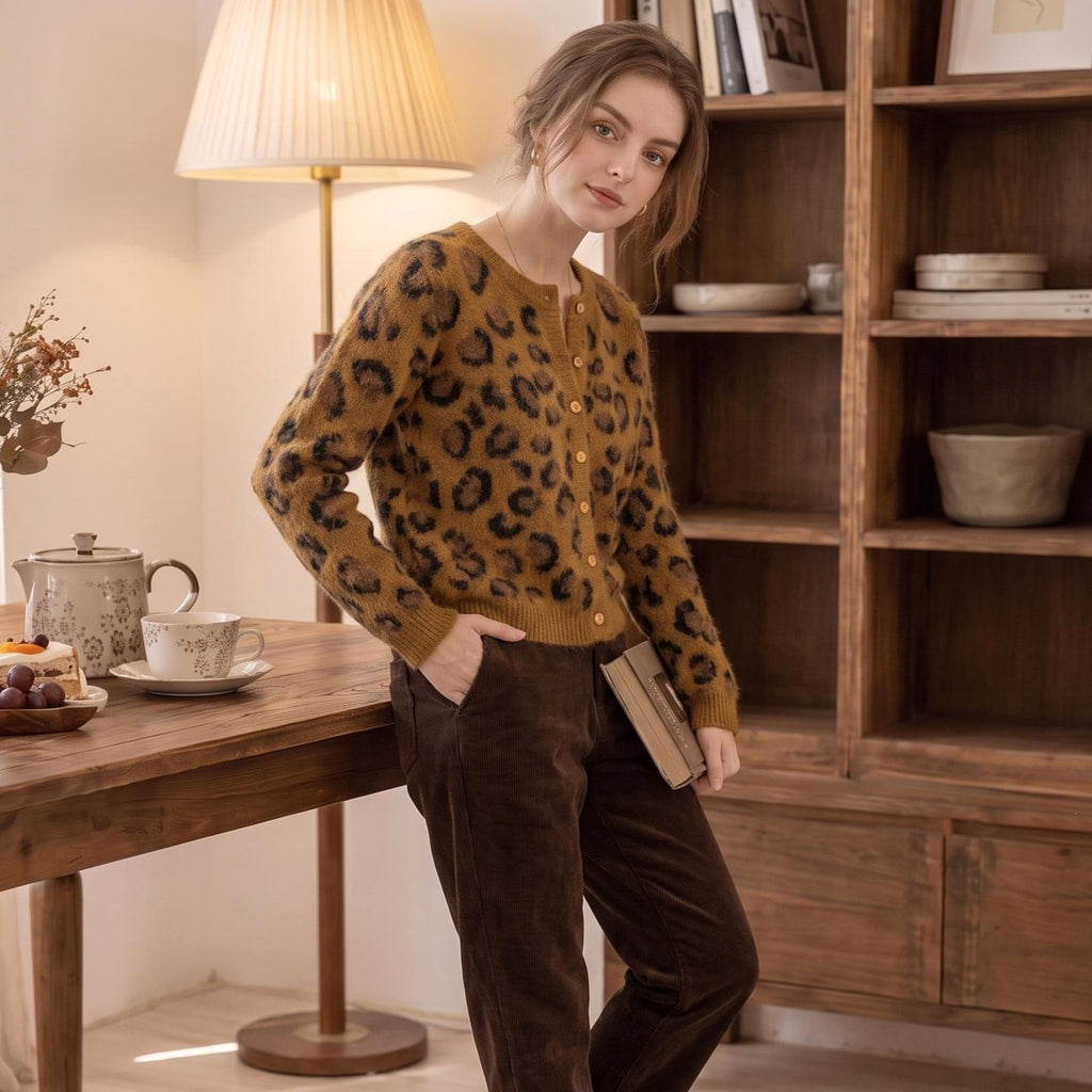 Leopard-Print V-Neck Sweater | Relaxed Fit