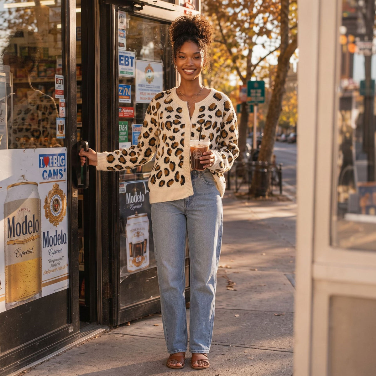 Leopard-Print V-Neck Sweater | Relaxed Fit