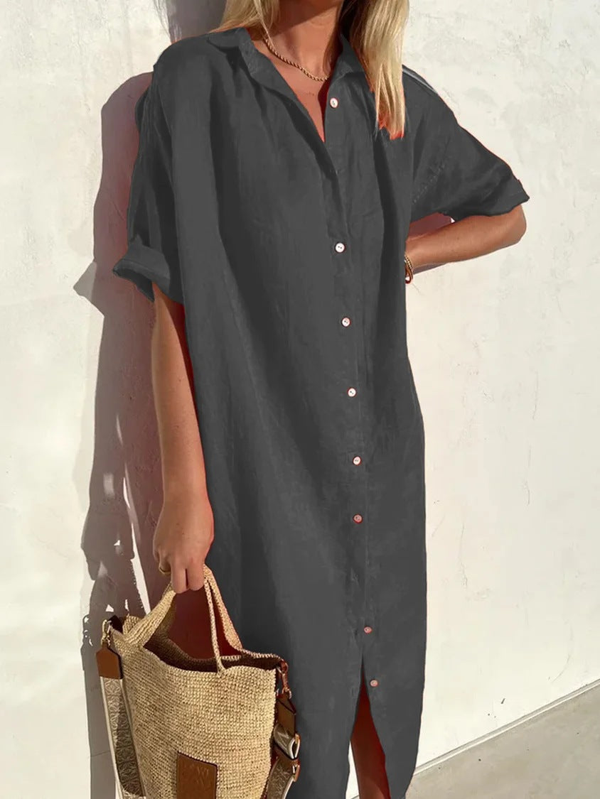 Women's Loose Button-Front Short-Sleeve Dress