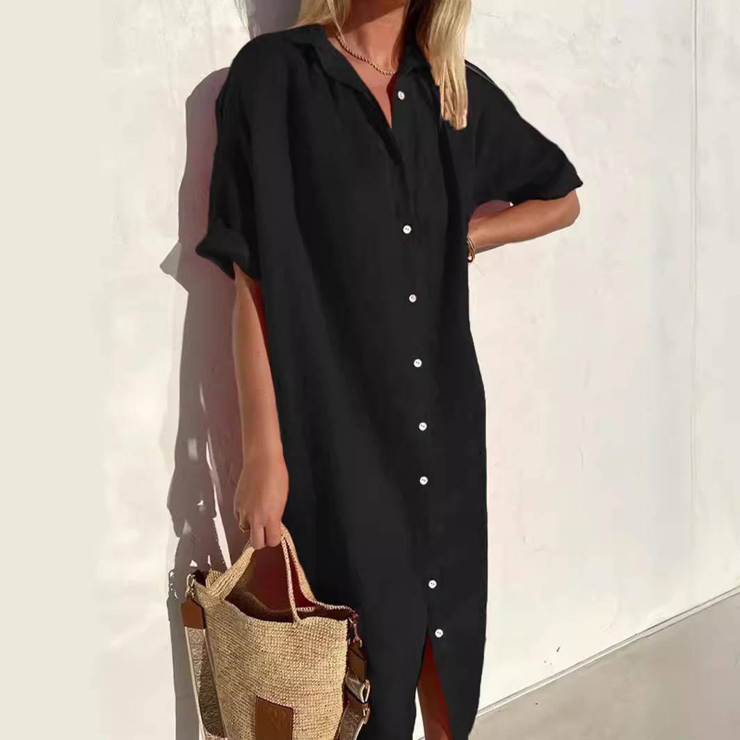 Women's Loose Button-Front Short-Sleeve Dress