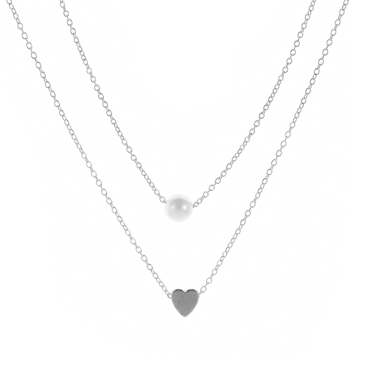 Double-Layer Heart & Imitation Pearl Necklace