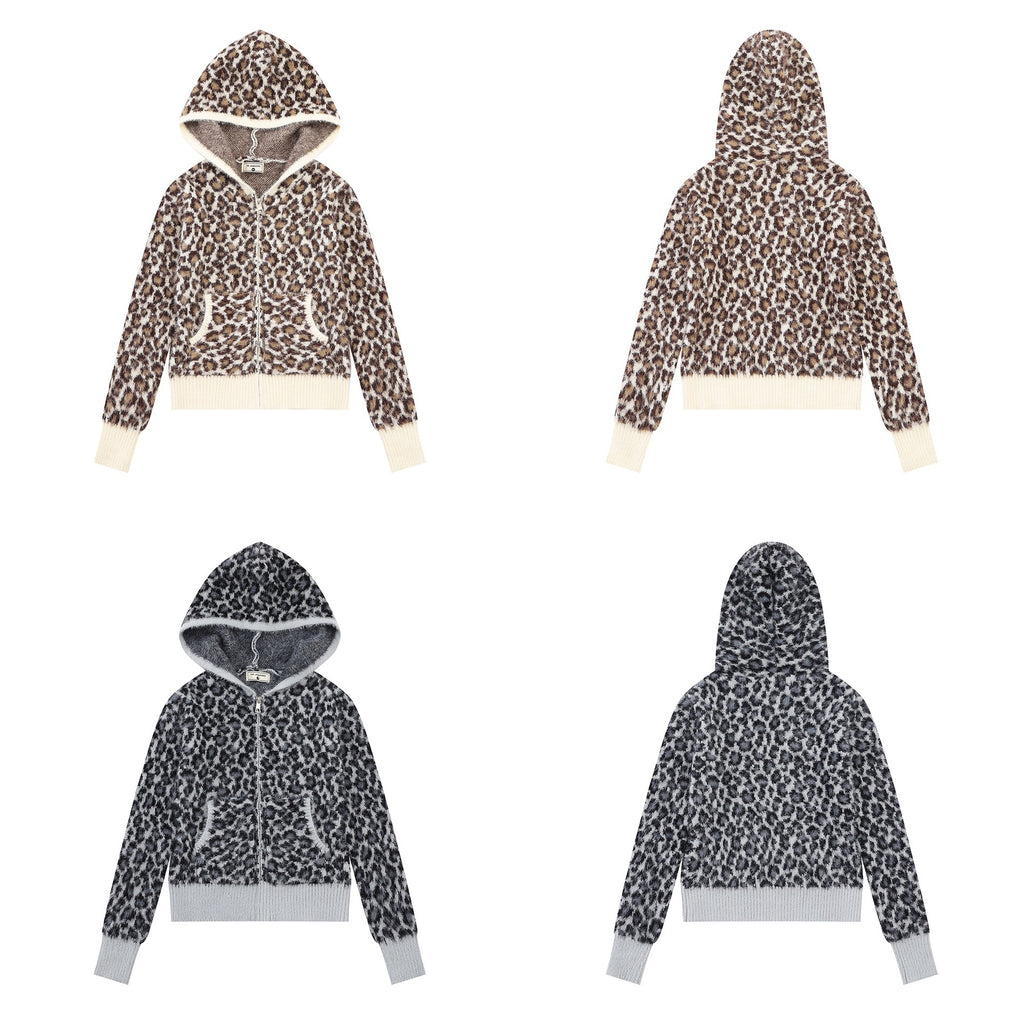 Leopard-Print Hooded Knit Sweater — detail view 5