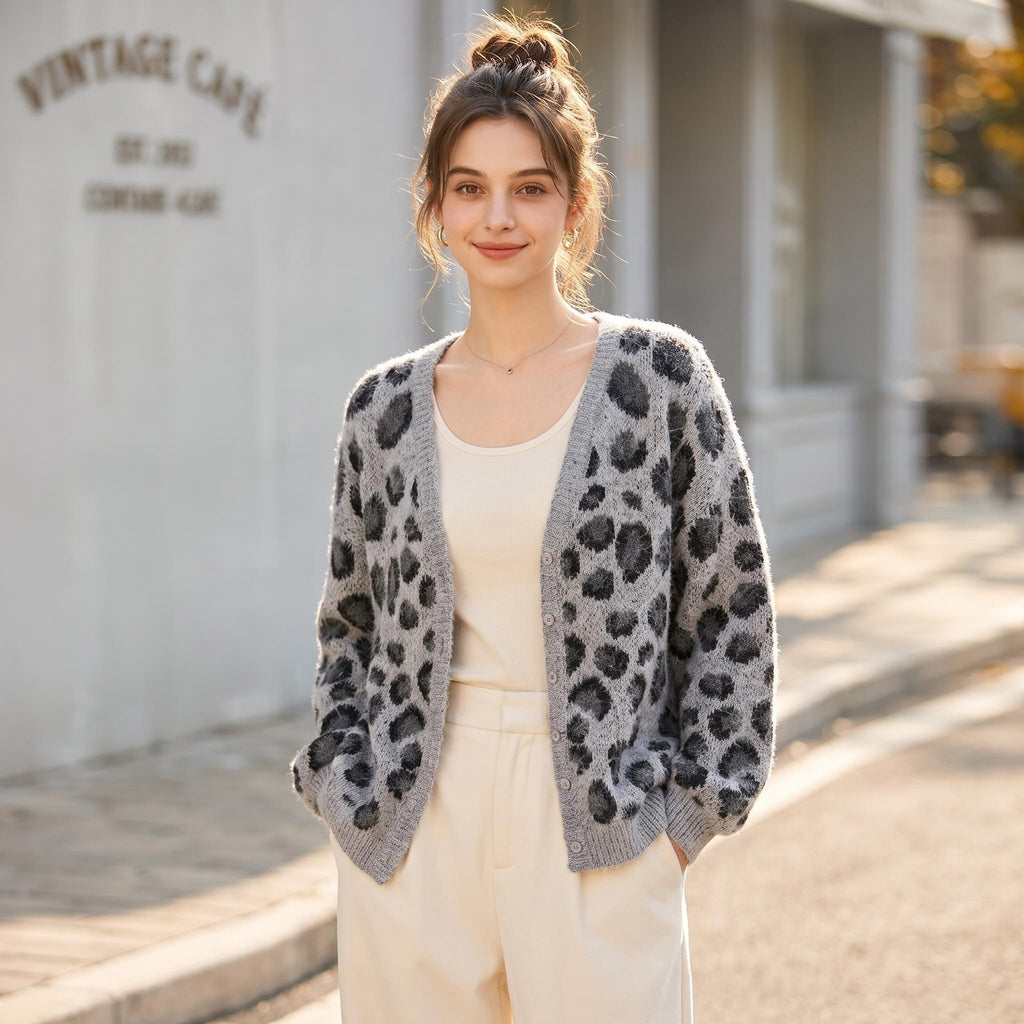 Leopard-Print V-Neck Sweater | Relaxed Fit