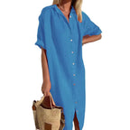 Women's Loose Button-Front Short-Sleeve Dress