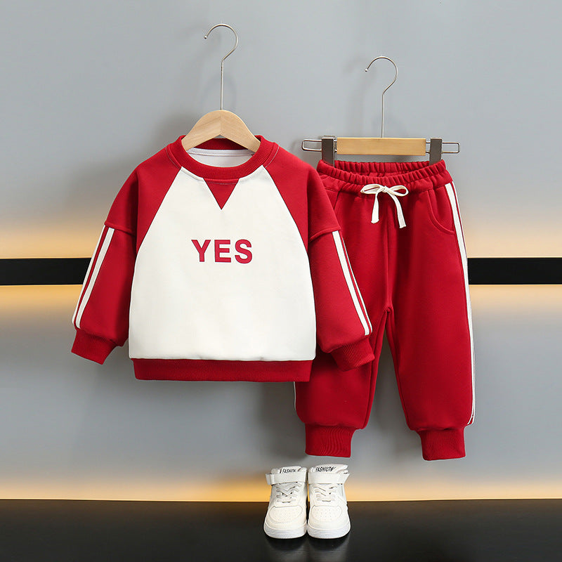 Boys' sweatshirt and trousers set in Navy Blue and Burgundy