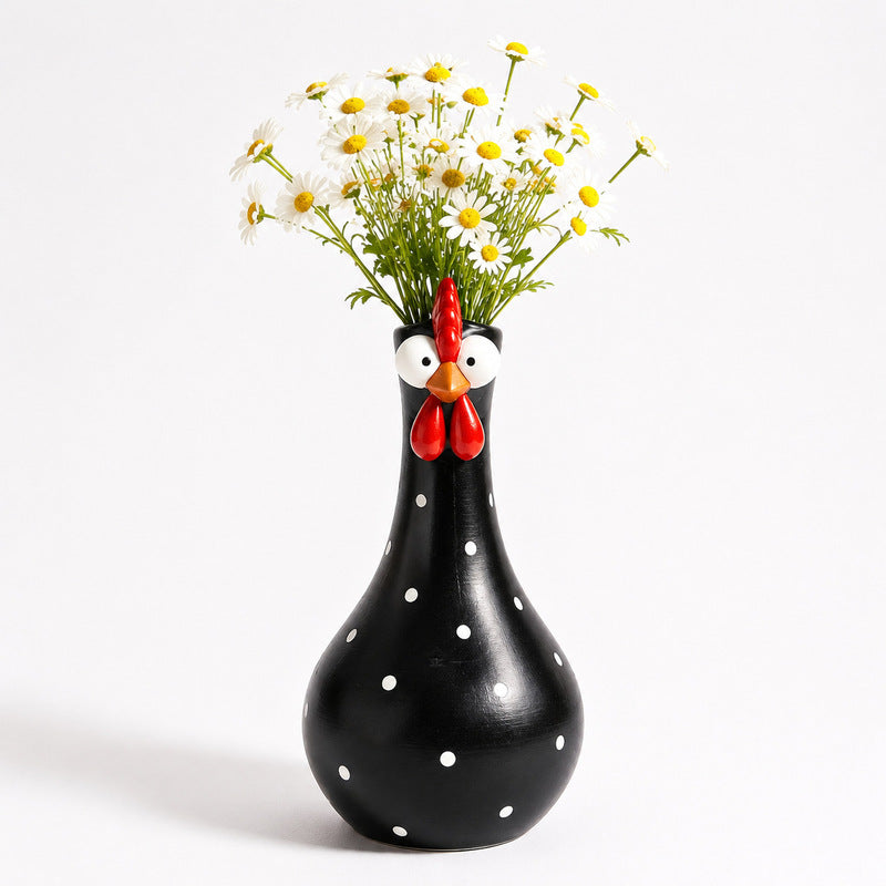 Polka-Dot Rooster Vase | Resin, 20 cm