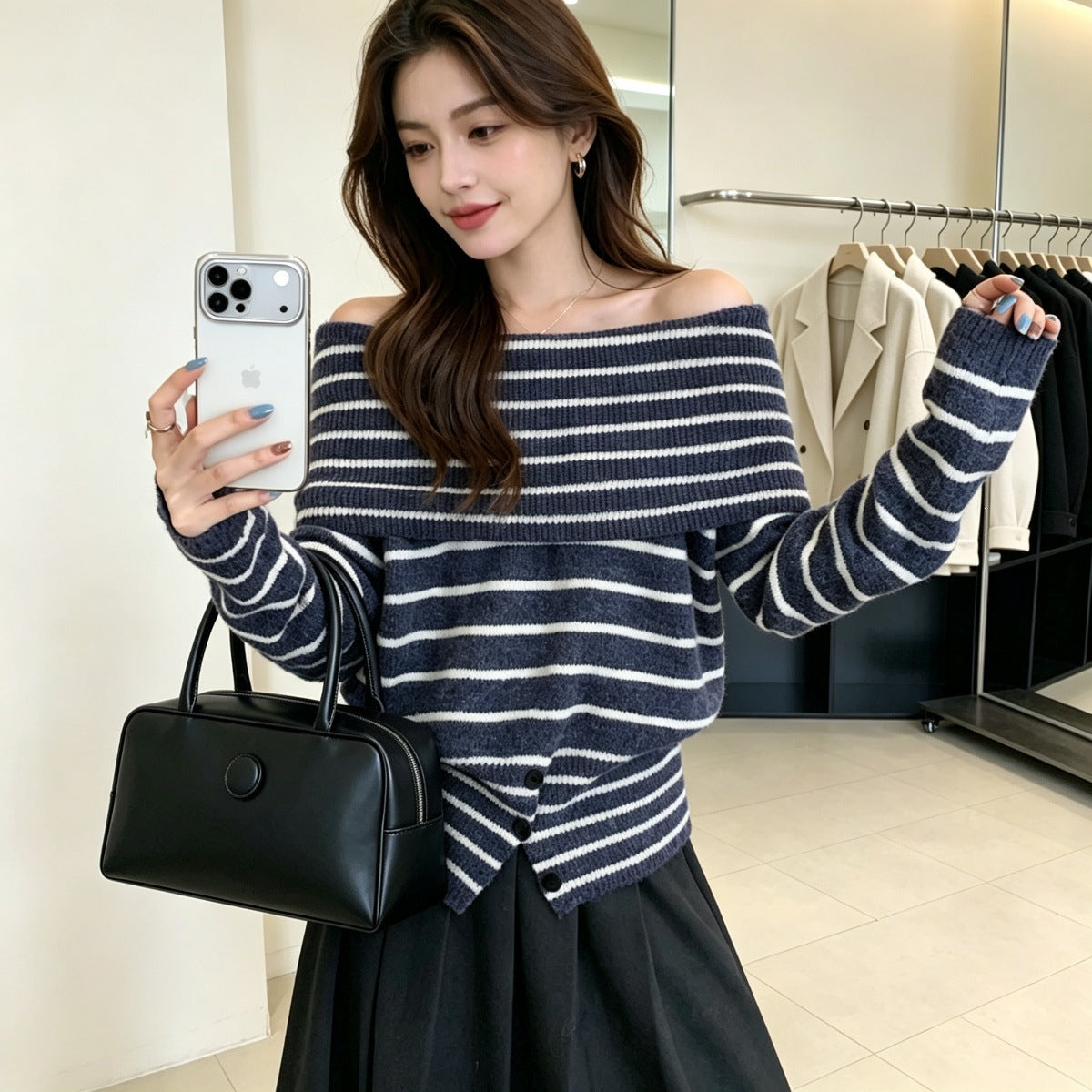 Women's Off-Shoulder Striped Sweater
