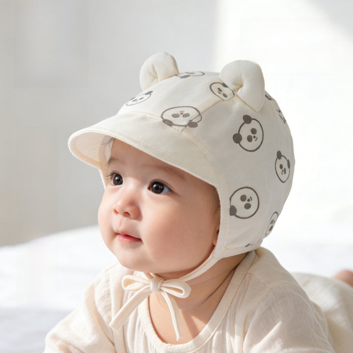 Baby Cotton Bear-Print Hat with Short Brim