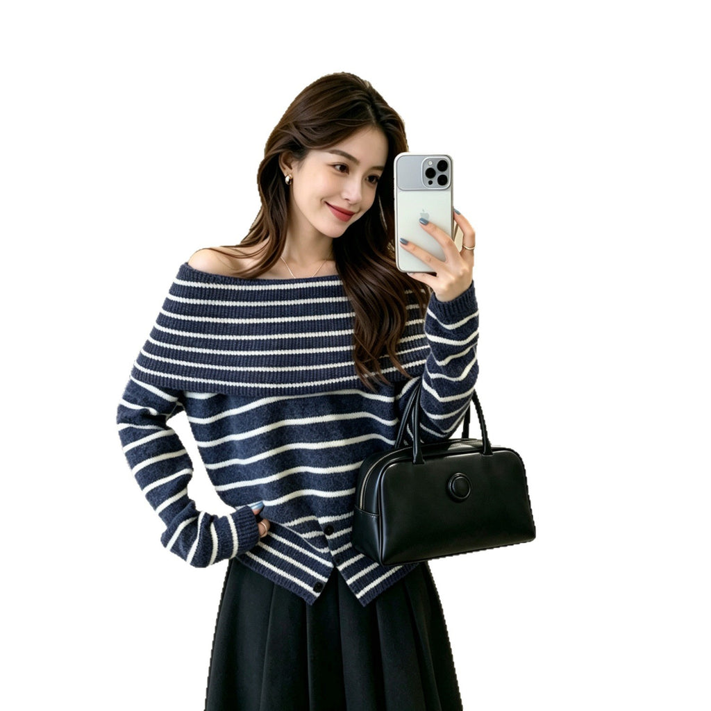 Women's Off-Shoulder Striped Sweater