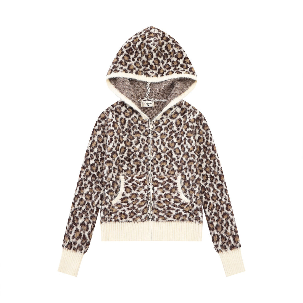 Leopard-Print Hooded Knit Sweater — product view
