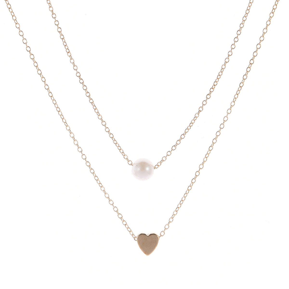 Double-Layer Heart & Imitation Pearl Necklace