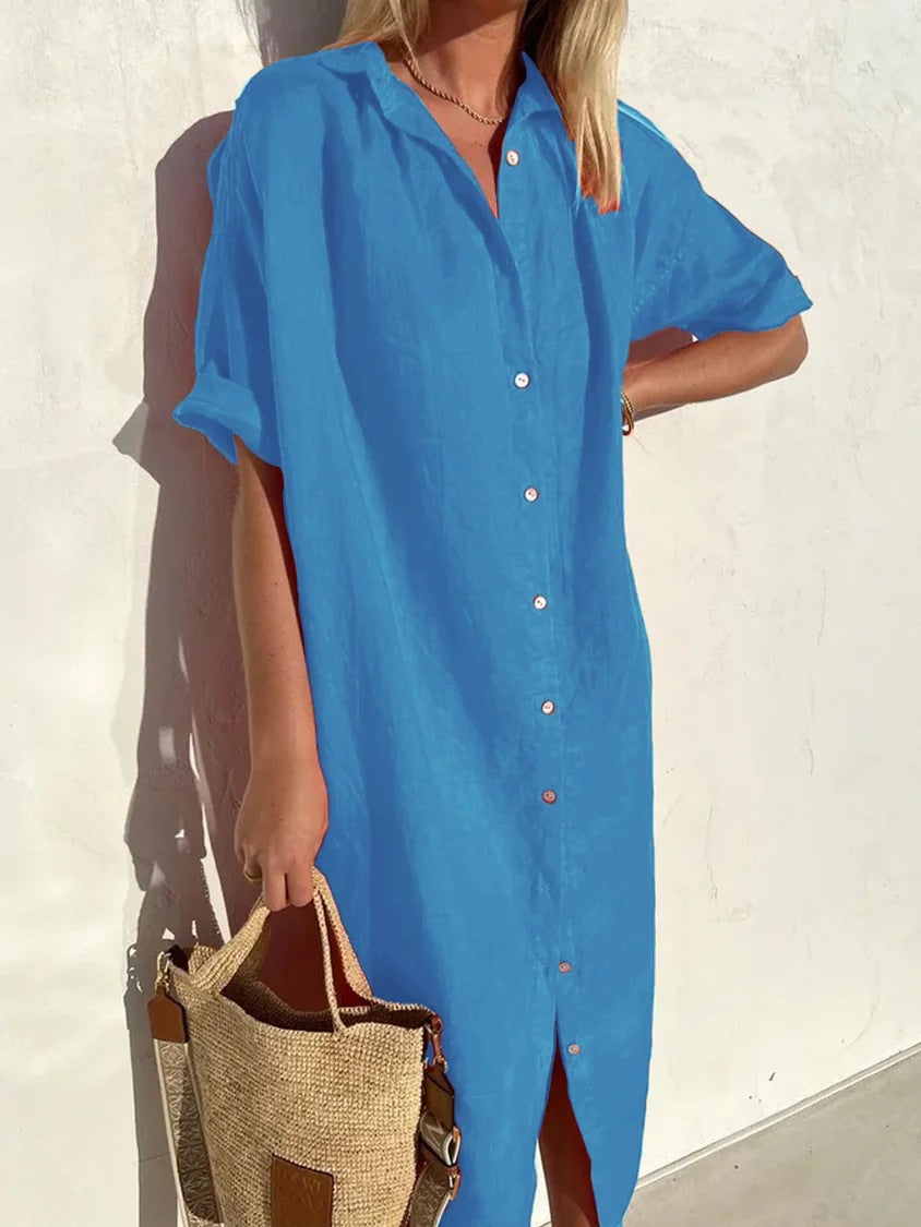 Women's Loose Button-Front Short-Sleeve Dress