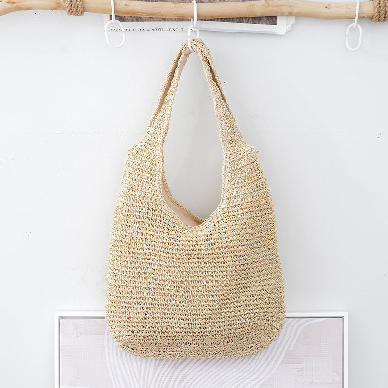 Woven Tote Bag with Zip Closure | Black, Beige & Khaki