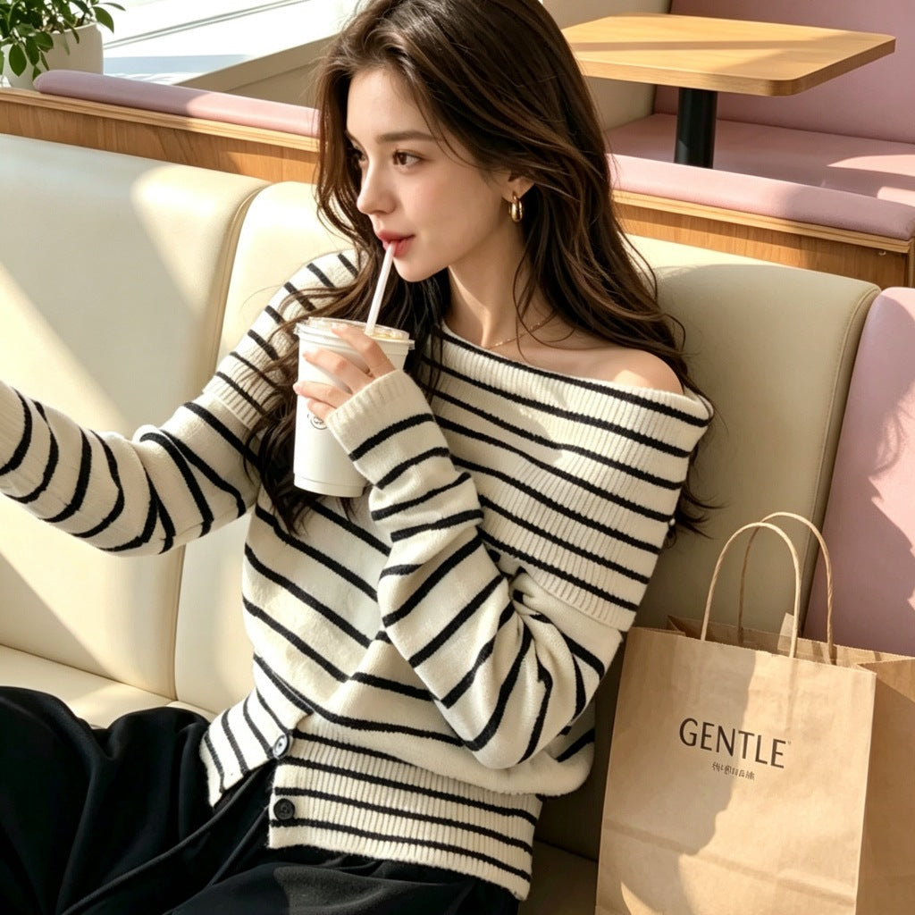 Women's Off-Shoulder Striped Sweater