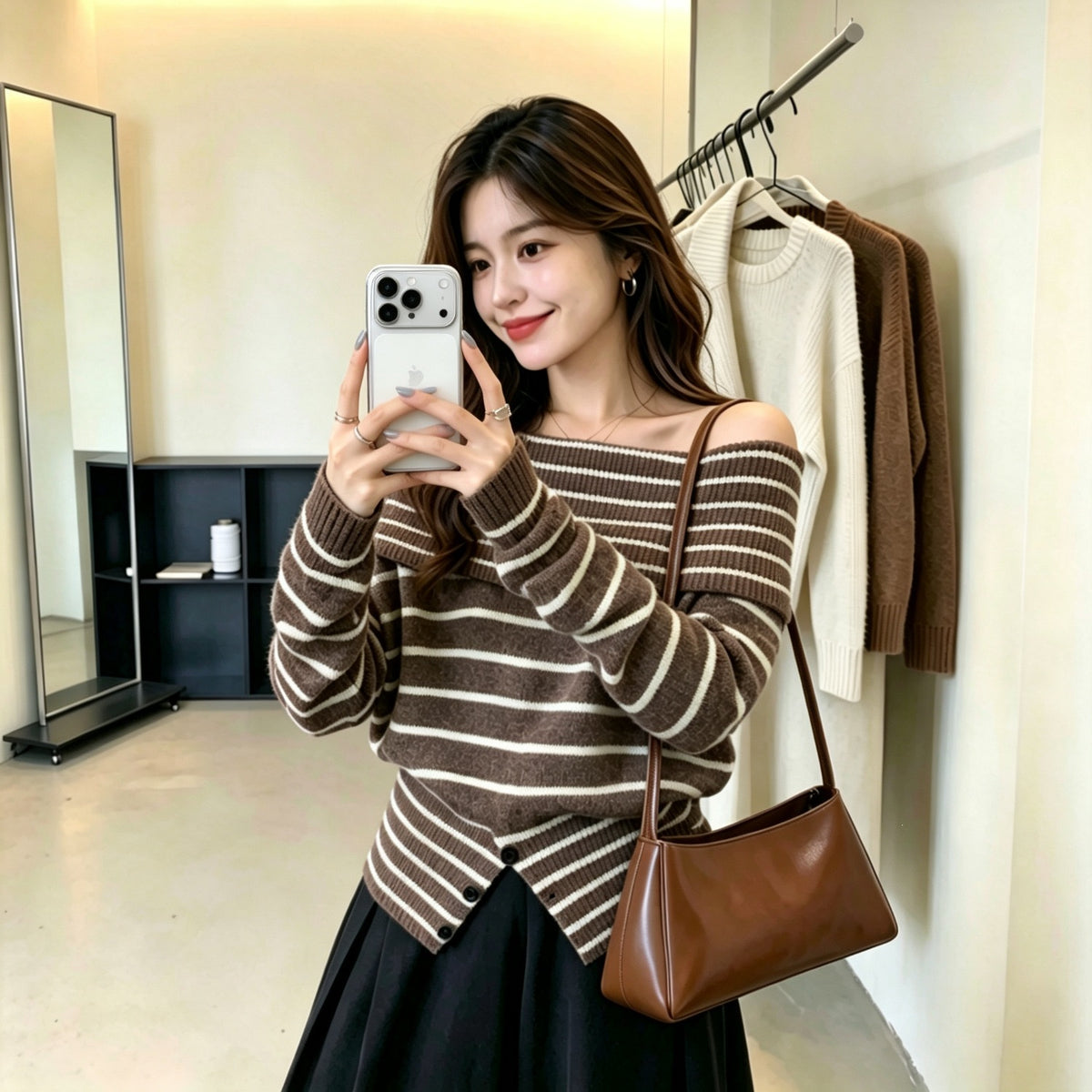 Women's Off-Shoulder Striped Sweater