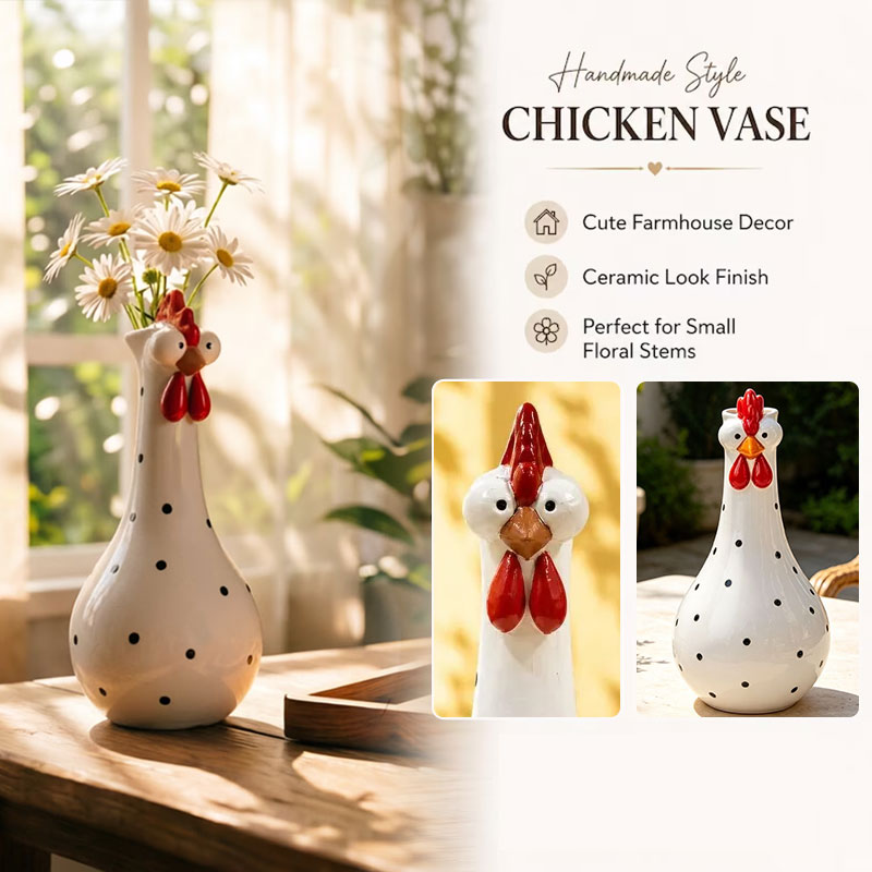 Polka-Dot Rooster Vase | Resin, 20 cm