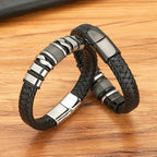 Woven Leather & Stainless-Steel Bracelet