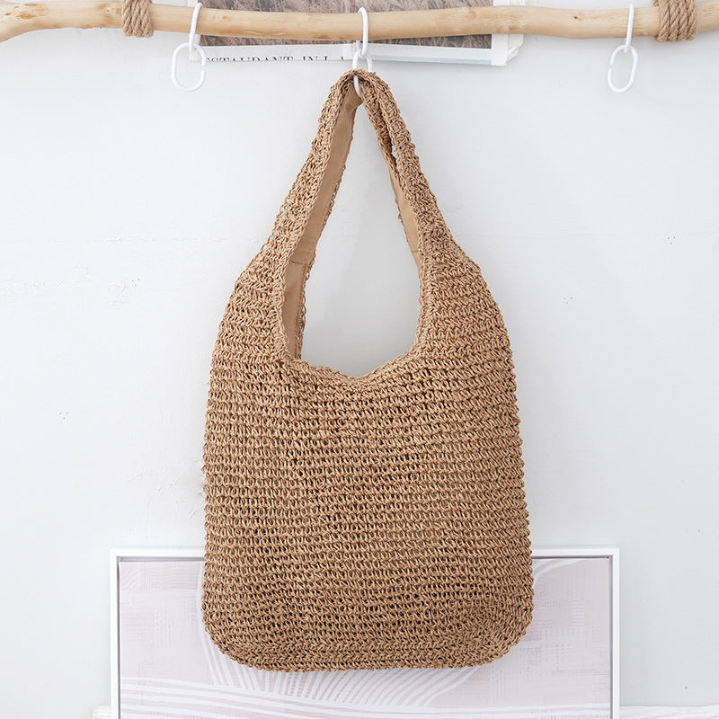 Woven Tote Bag with Zip Closure | Black, Beige & Khaki