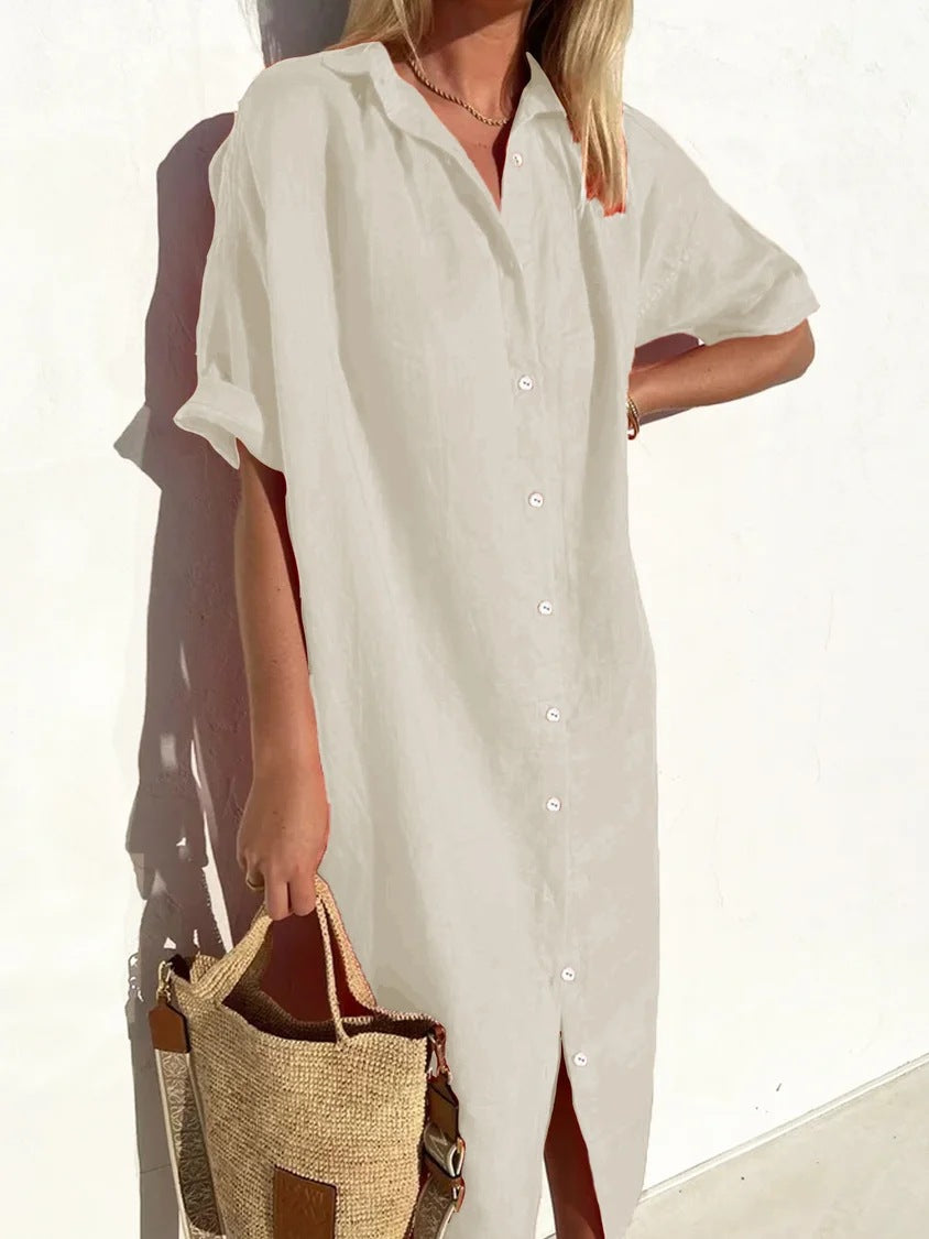 Women's Loose Button-Front Short-Sleeve Dress