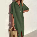 Women's Loose Button-Front Short-Sleeve Dress