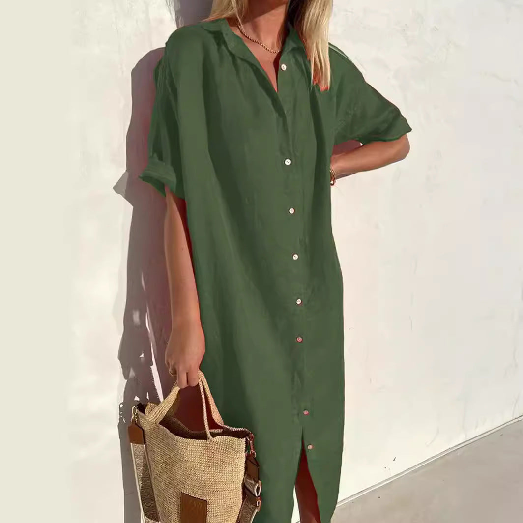 Women's Loose Button-Front Short-Sleeve Dress