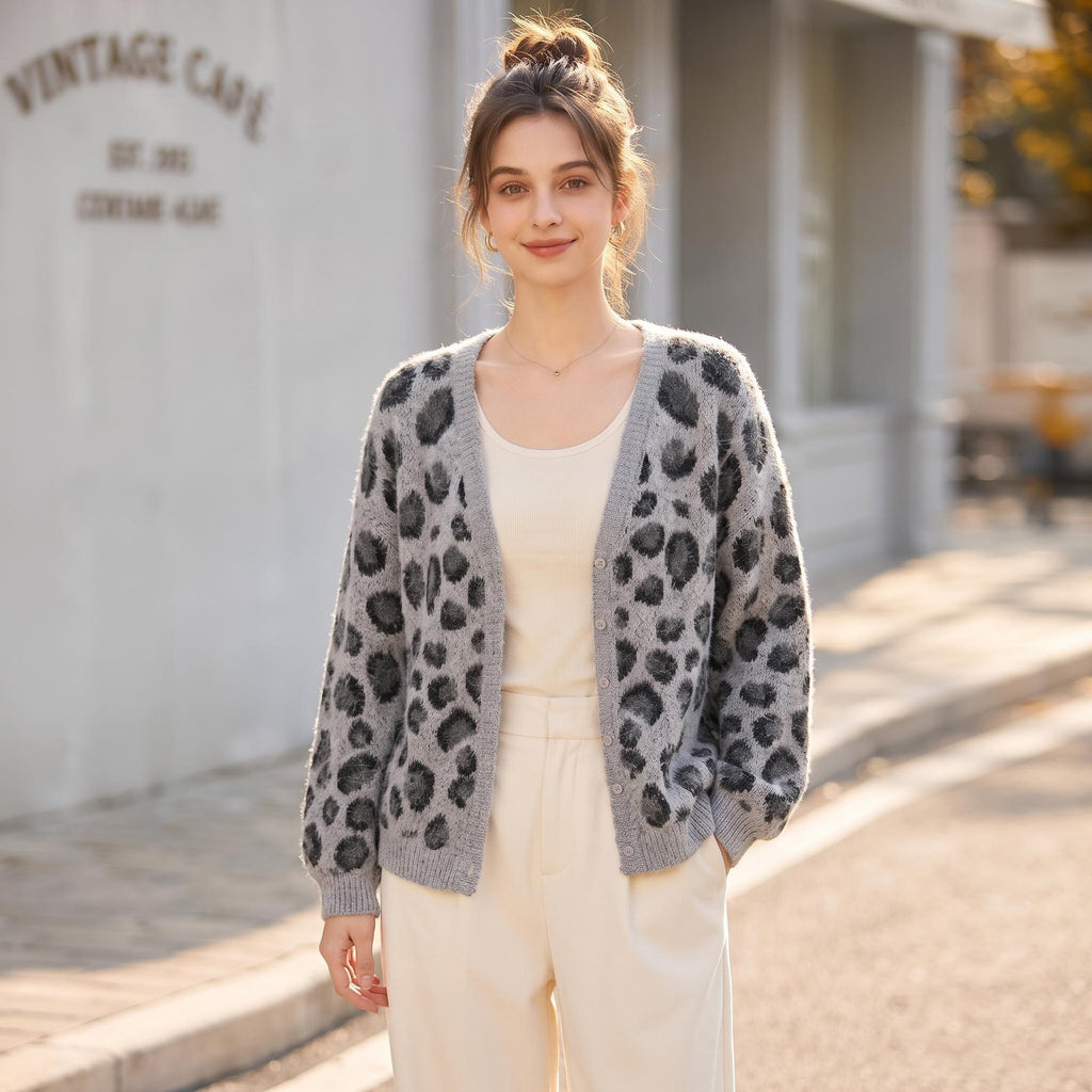 Leopard-Print V-Neck Sweater | Relaxed Fit