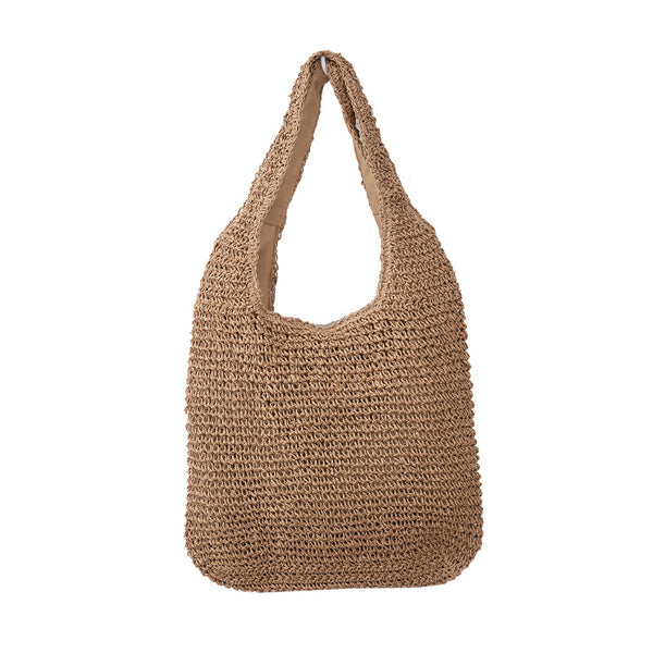 Woven Tote Bag with Zip Closure | Black, Beige & Khaki