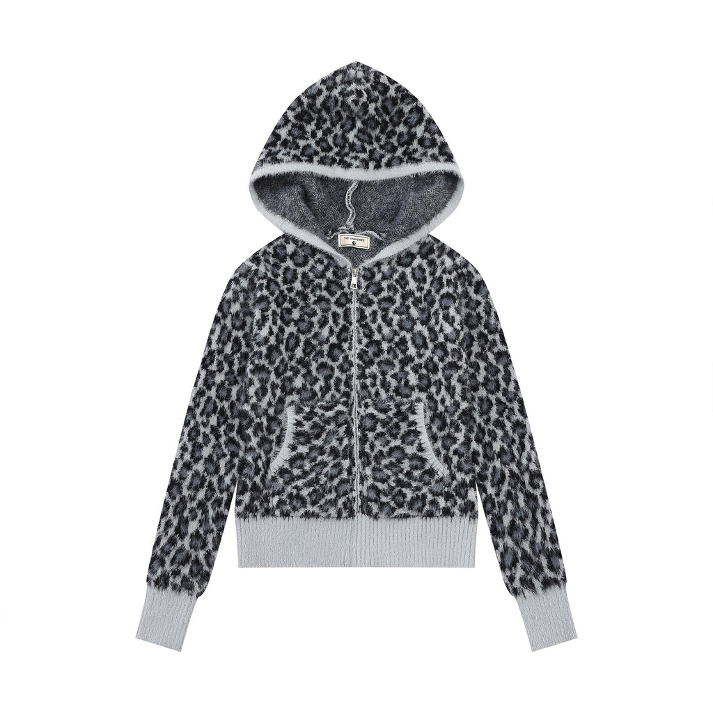 Leopard-Print Hooded Knit Sweater — detail view 6