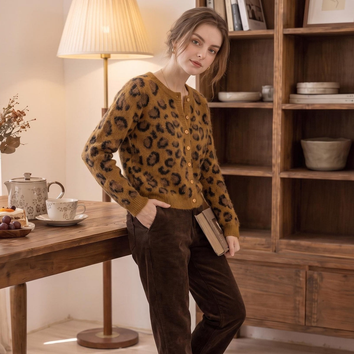 Leopard-Print V-Neck Sweater | Relaxed Fit