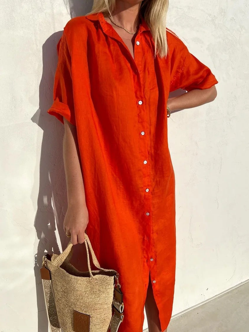 Women's Loose Button-Front Short-Sleeve Dress