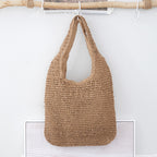 Woven Tote Bag with Zip Closure | Black, Beige & Khaki