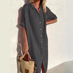 Women's Loose Button-Front Short-Sleeve Dress