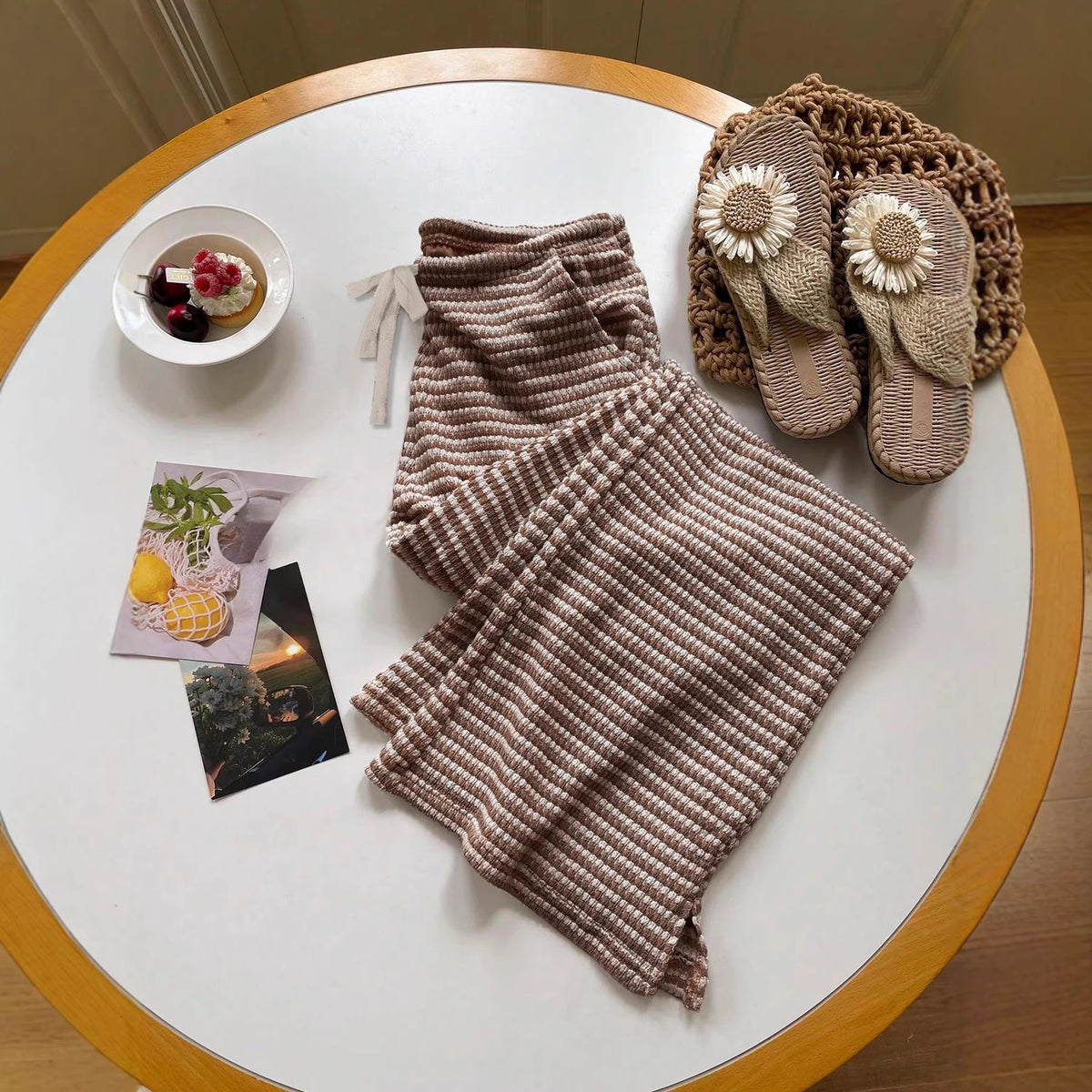Women's Striped Drawstring Trousers with Pockets