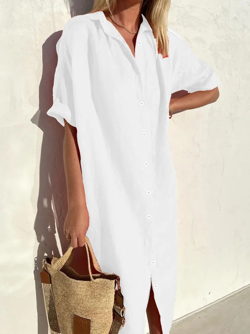 Women's Loose Button-Front Short-Sleeve Dress