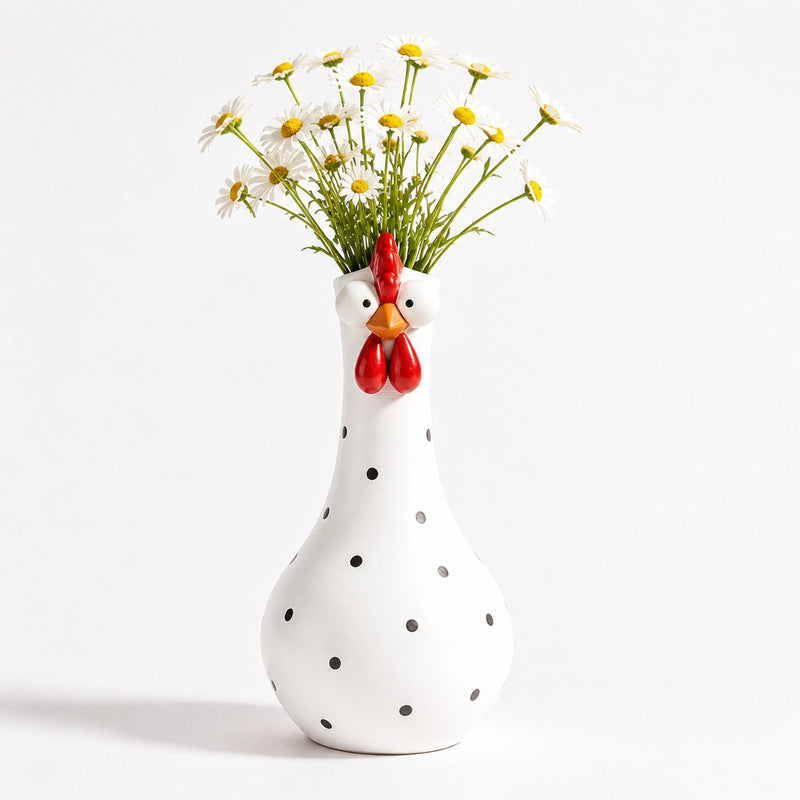 Polka-Dot Rooster Vase | Resin, 20 cm