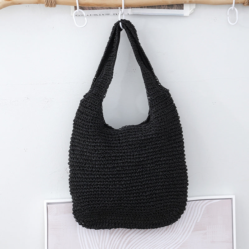 Woven Tote Bag with Zip Closure | Black, Beige & Khaki